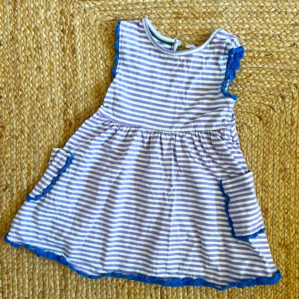 Mini Boden striped purple dress Size 3/4 EUC